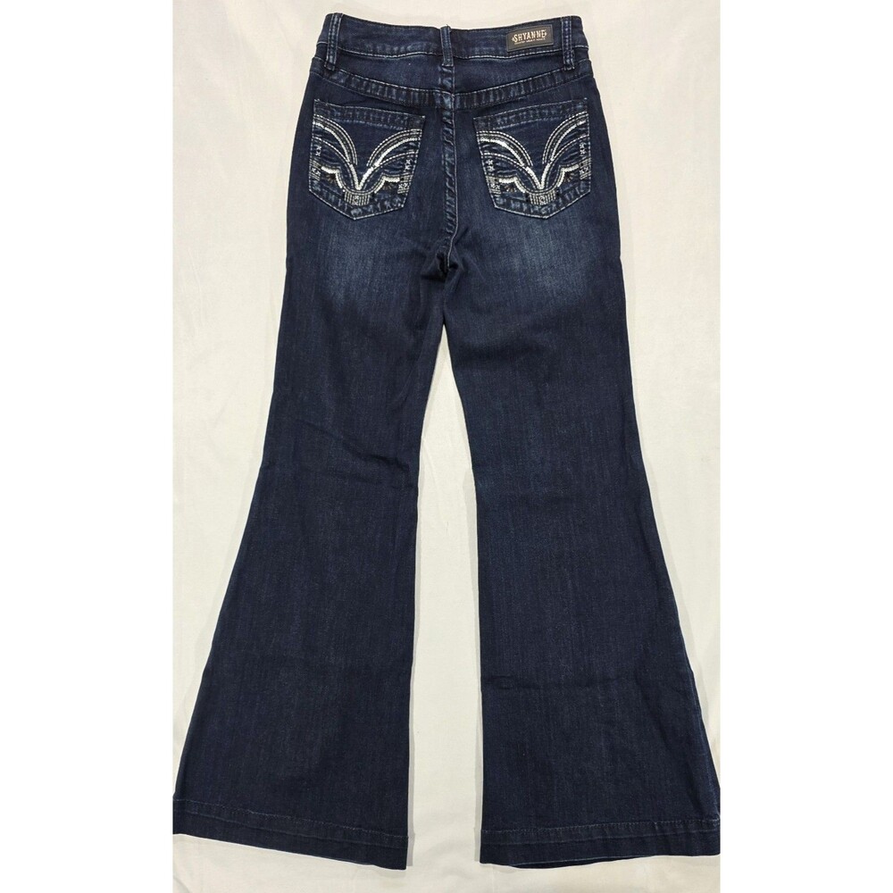 Shyanne Western Flare Jeans 28S Mid Rise Dark Wash Embellished Cowgirl Rodeo Y2K